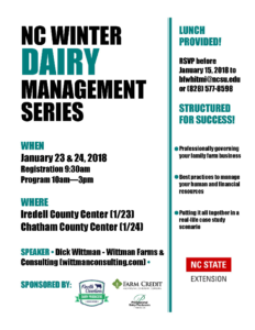 NC Winter Dairy Management Series flyer