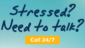 Hope4NC Helpline graphic that reads, "Stressed? Need to talk? Call 24/7."