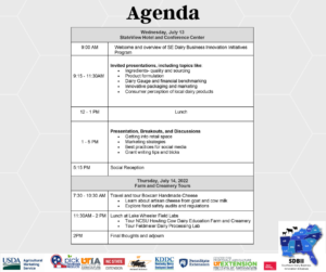 The Agenda for the Southeast Value Added Dairy Conference.